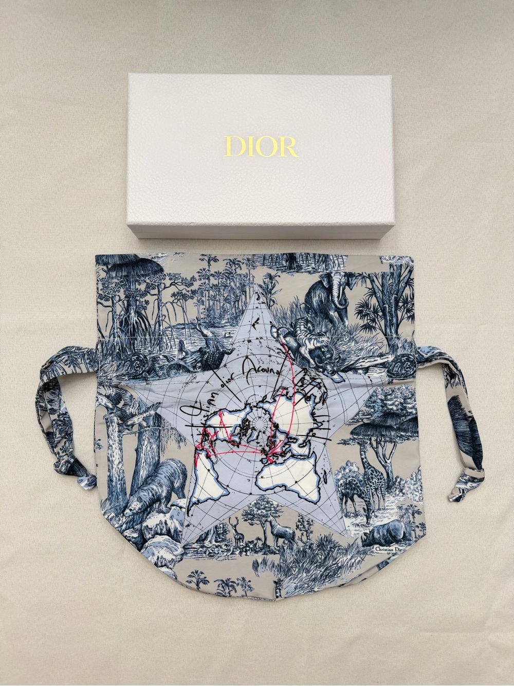 Dior Around the World Toile Map-Print Drawstring Pouch